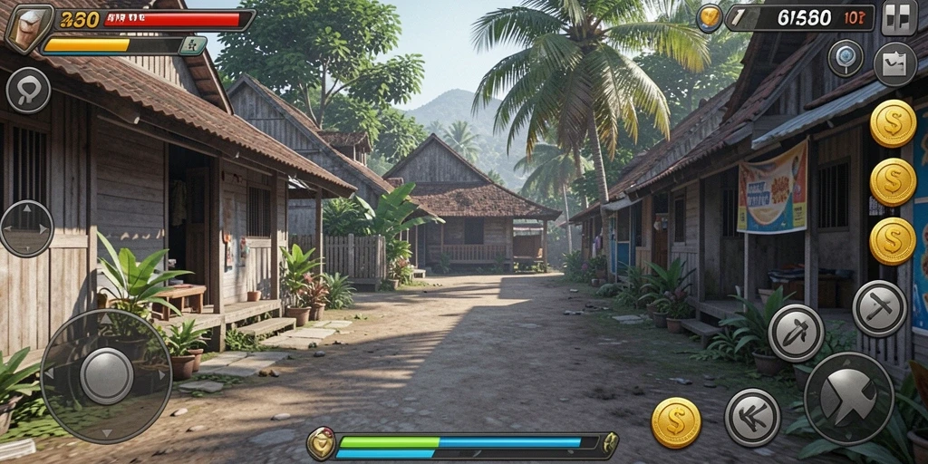 Screenshot menampilkan karakter utama di tengah kota Jepang.